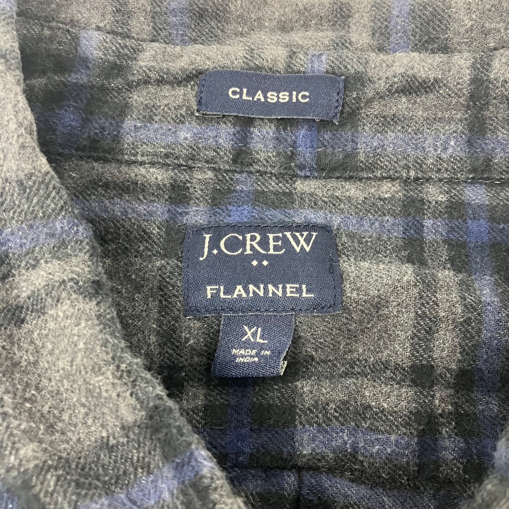 J. Crew Classic Flannel Shirt XL Blue Gray Plaid Long Sleeve Button Front Casual - Picture 4 of 7